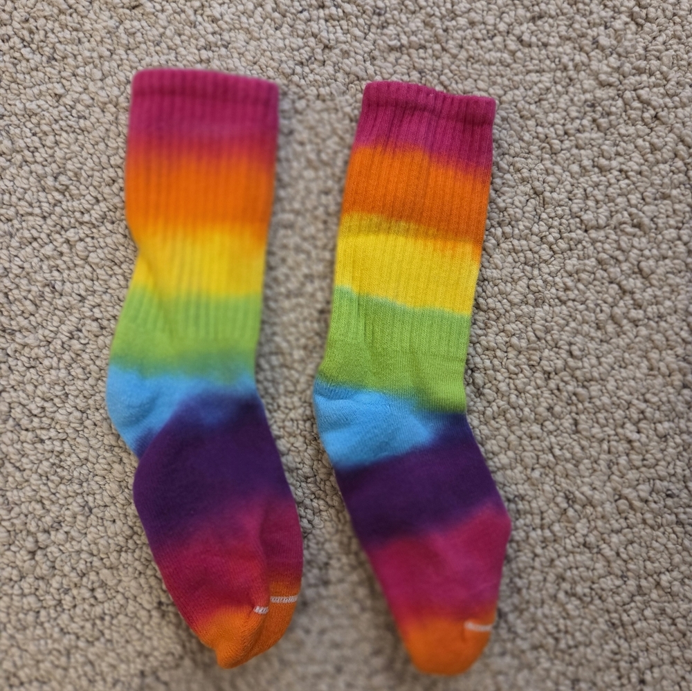 Kids Rainbow Tye Dye Crew Socks - Small Multicolor